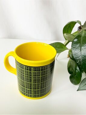 Yellow TAMS UK VINTAGE Ceramic Mug with Black Plaid Accent